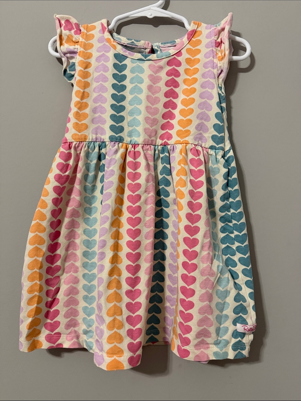 Ruffle Butts Rainbow Heart Flutter Sleeve Dress - Multi-Size 3T